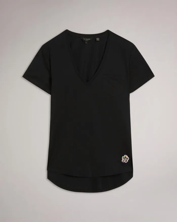 Easy Fit V Neck T Shirt Black Women Ted Baker Clothing