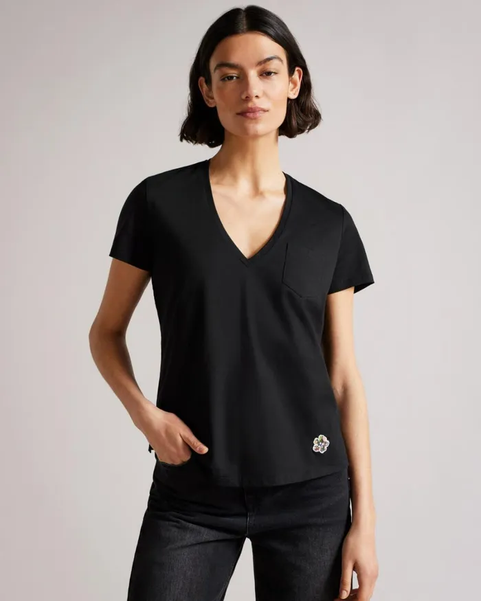 Easy Fit V Neck T Shirt Black Women Ted Baker Clothing Easy Fit V Neck T Shirt Black Women Ted Baker Clothing