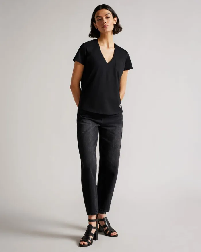 Easy Fit V Neck T Shirt Black Women Ted Baker Clothing Easy Fit V Neck T Shirt Black Women Ted Baker Clothing