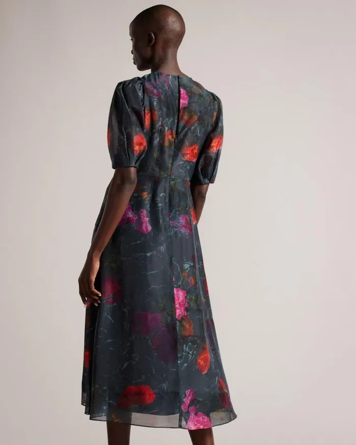 Empire Line Midi Dress With Puff Sleeve Black Women Ted Baker Clothing Empire Line Midi Dress With Puff Sleeve Black Women Ted Baker Clothing