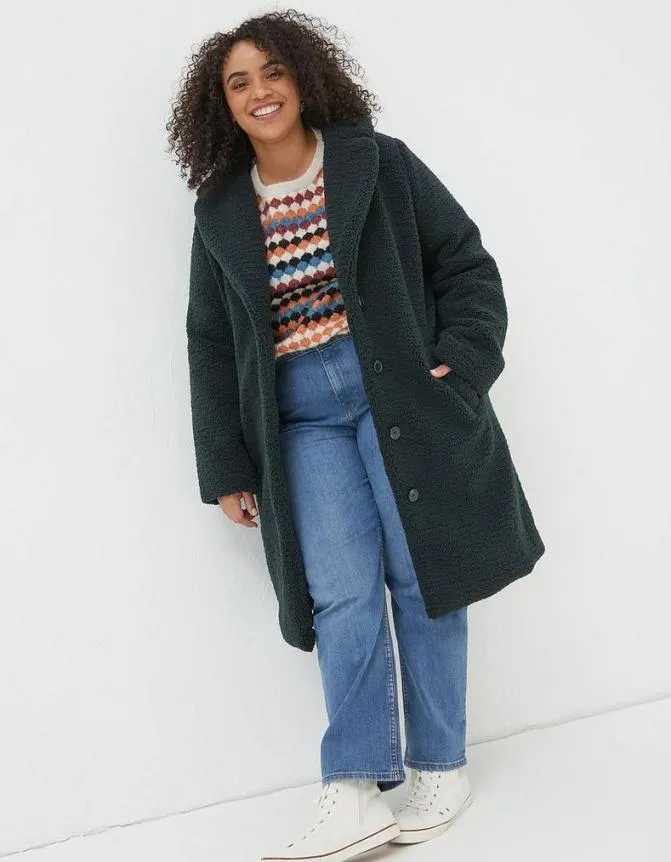 Fatface Coats and Jackets Mylah Teddy Longline Coat Dark Teal 8211 Women
