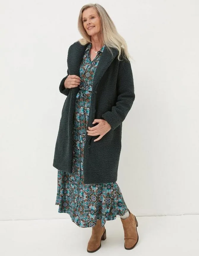 Fatface Coats and Jackets Mylah Teddy Longline Coat Dark Teal 8211 Women