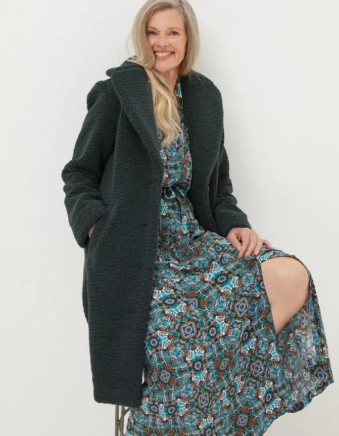 Fatface Coats and Jackets Mylah Teddy Longline Coat Dark Teal 8211 Women