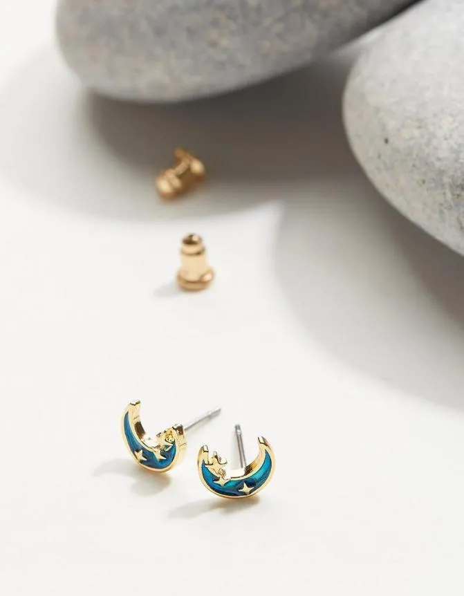 Fatface Jewellery Enamel Moon Studs Navy 8211 Women