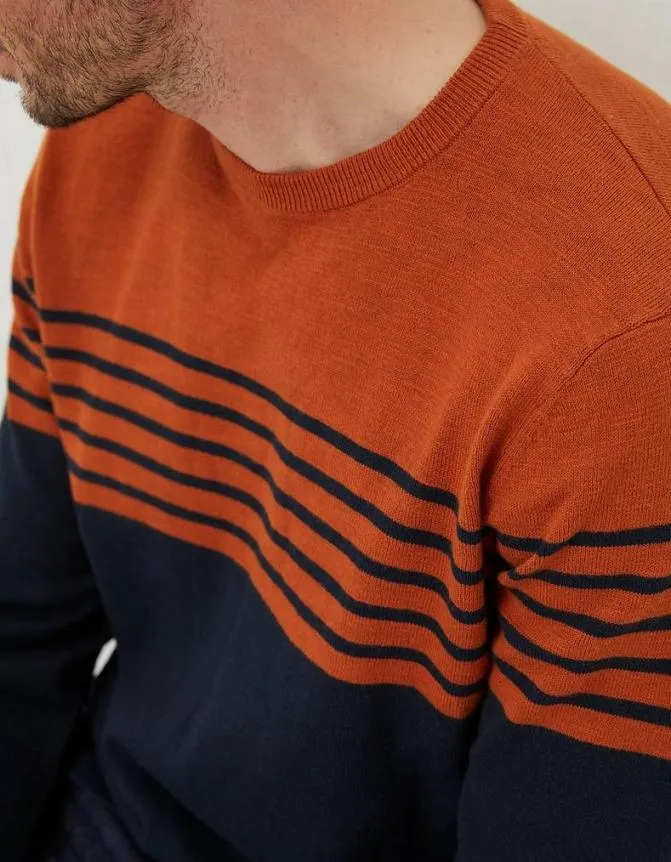 Fatface Knitwear Braunton Stripe Crew Jumper Orange 8211 Men