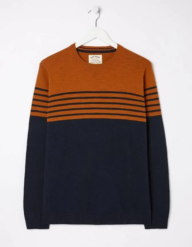Fatface Knitwear Braunton Stripe Crew Jumper Orange 8211 Men