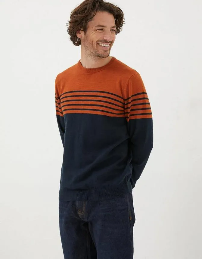 Fatface Knitwear Braunton Stripe Crew Jumper Orange 8211 Men