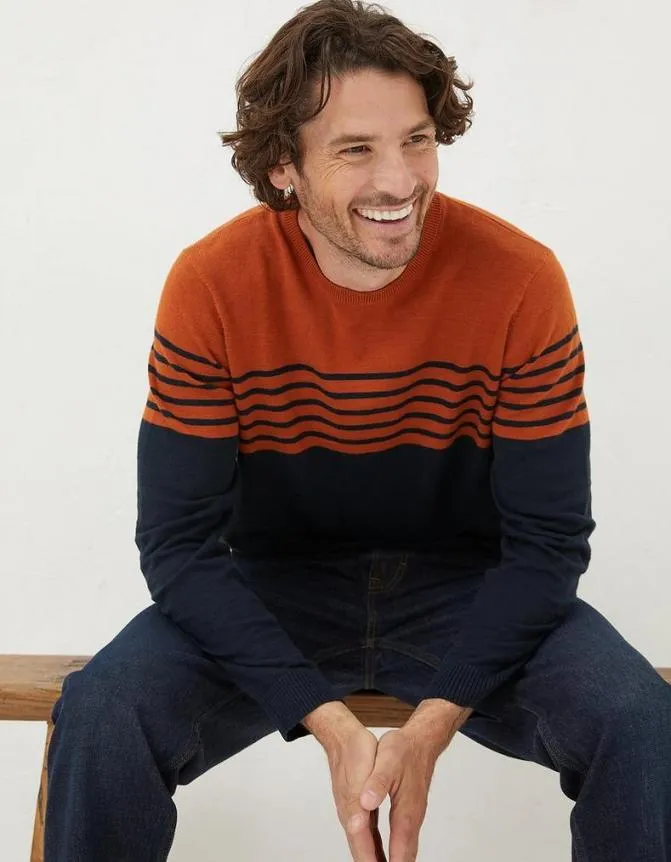 Fatface Knitwear Braunton Stripe Crew Jumper Orange 8211 Men
