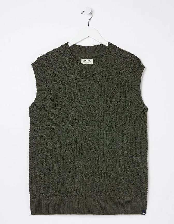 Fatface Knitwear Carter Cable Knitted Tank Khaki Green 8211 Men
