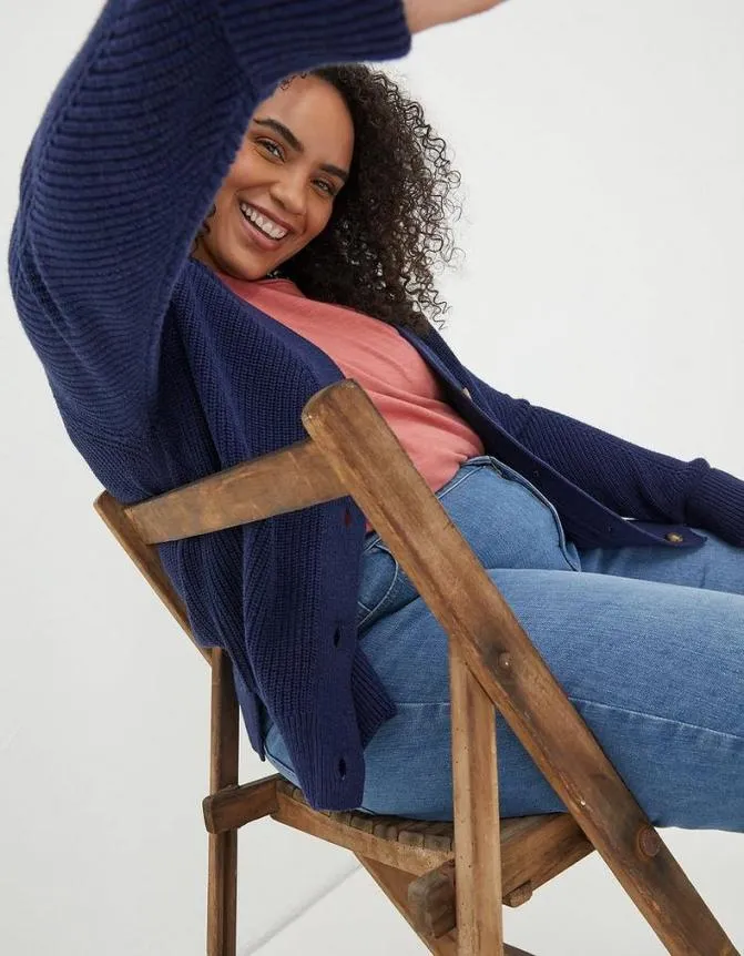 Fatface Knitwear Lila Cotton V Neck Cardigan Navy 8211 Women