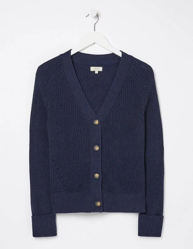 Fatface Knitwear Lila Cotton V Neck Cardigan Navy 8211 Women