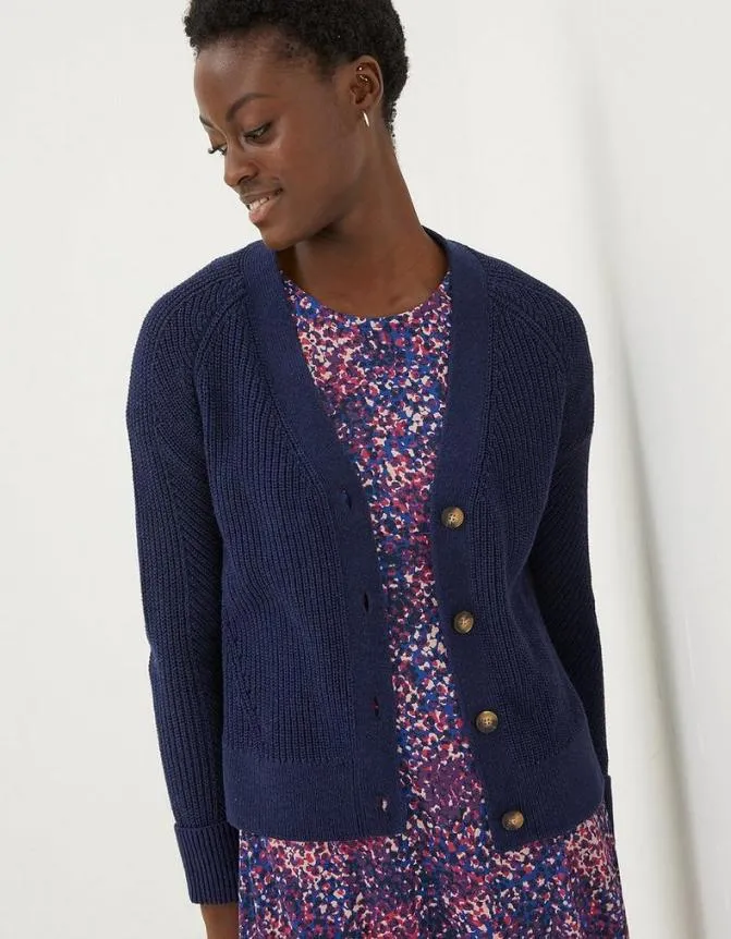 Fatface Knitwear Lila Cotton V Neck Cardigan Navy 8211 Women