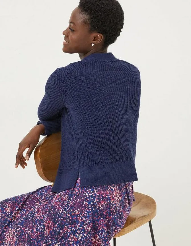 Fatface Knitwear Lila Cotton V Neck Cardigan Navy 8211 Women