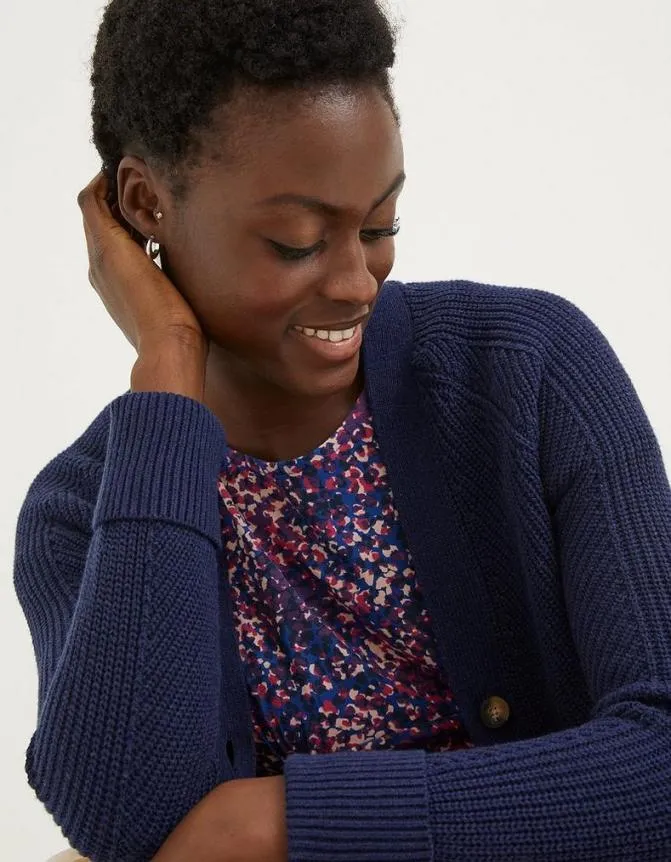 Fatface Knitwear Lila Cotton V Neck Cardigan Navy 8211 Women