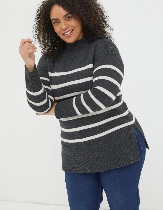 Fatface Knitwear Melanie Stripe Knitted Tunic Charcoal 8211 Women