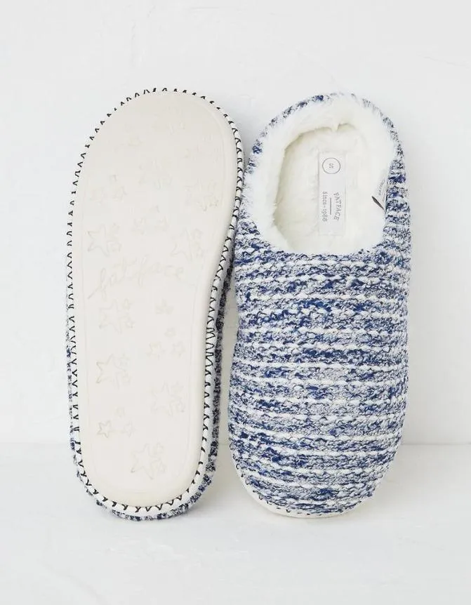 Fatface Nightwear and Loungewear Mixed Knit Mule Slippers Navy 8211 Women
