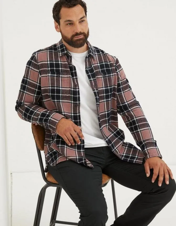 Fatface Shirts Long Sleeve Ripley Check Shirt Washed Purple 8211 Men