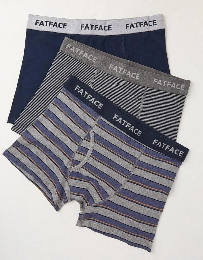 Fatface Socks and Underwear 3 Pack Stockbridge Stripe Boxers Navy 8211 Men