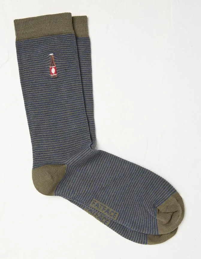 Fatface Socks and Underwear Embroidered Beer Socks Khaki Green 8211 Men
