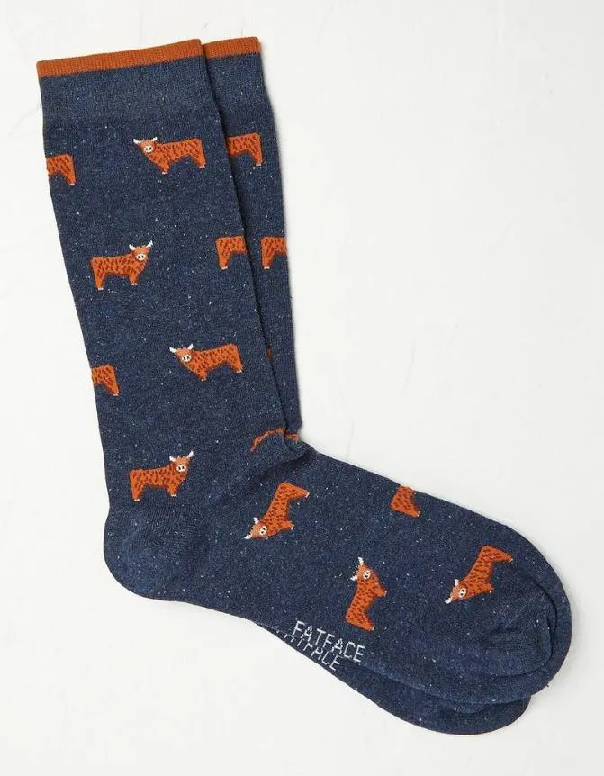 Fatface Socks and Underwear Highland Cow Socks Navy Marl 8211 Men