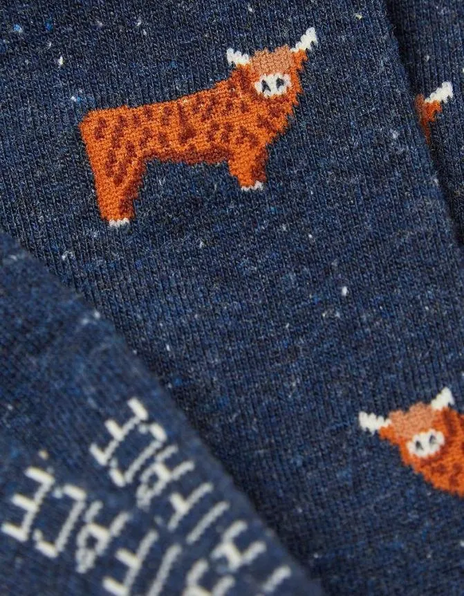 Fatface Socks and Underwear Highland Cow Socks Navy Marl 8211 Men