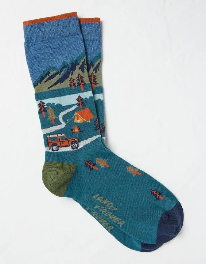 Fatface Socks and Underwear Land Rover Scene Sock Teal Green 8211 Men