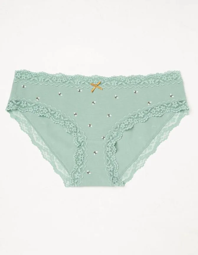 Fatface Socks Underwear and Tights Bee Print Short Knickers Green Haze 8211 Women