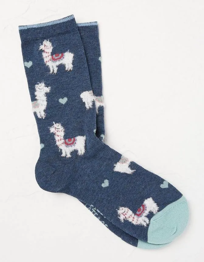 Fatface Socks Underwear and Tights Fluffy Llama Socks Navy Marl 8211 Women
