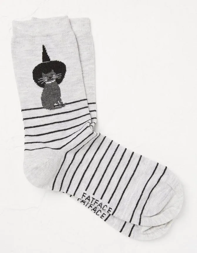 Fatface Socks Underwear and Tights Halloween Cat Socks Grey Marl 8211 Women
