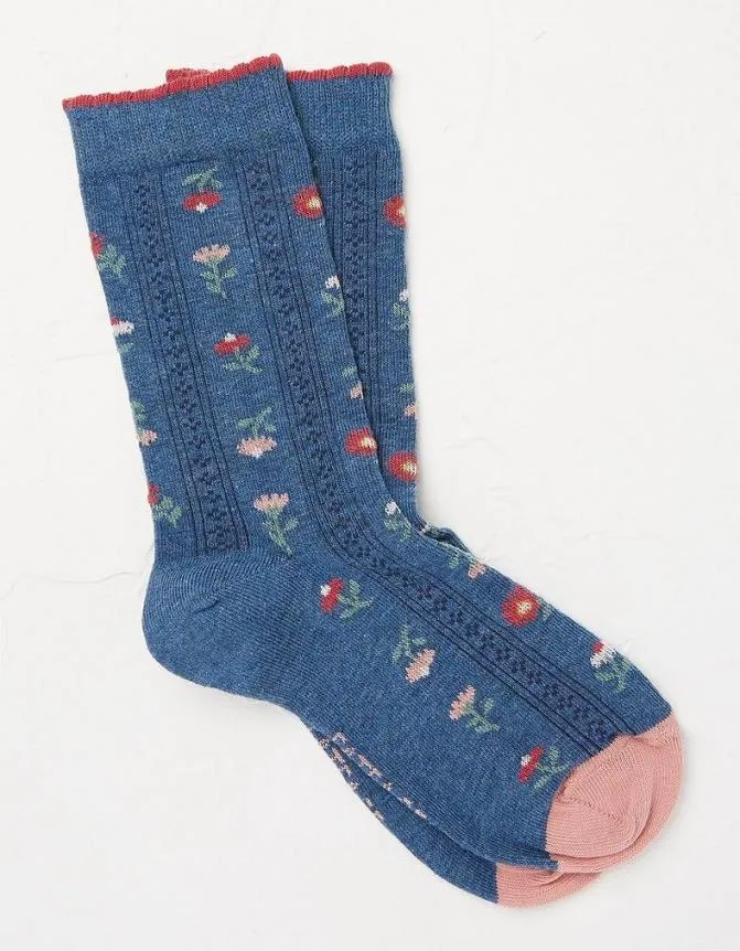 Fatface Socks Underwear and Tights Pointelle Floral Socks Navy Marl 8211 Women Fatface Socks Underwear and Tights Pointelle Floral Socks Navy Marl 8211 Women