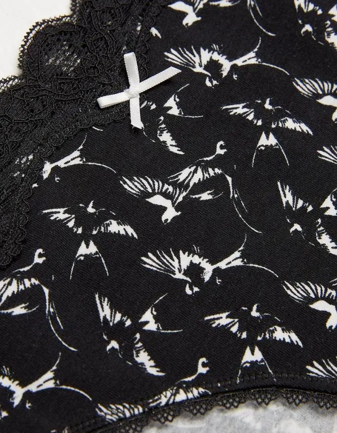 Fatface Socks Underwear and Tights Swallow Print Mini Knickers Black 8211 Women