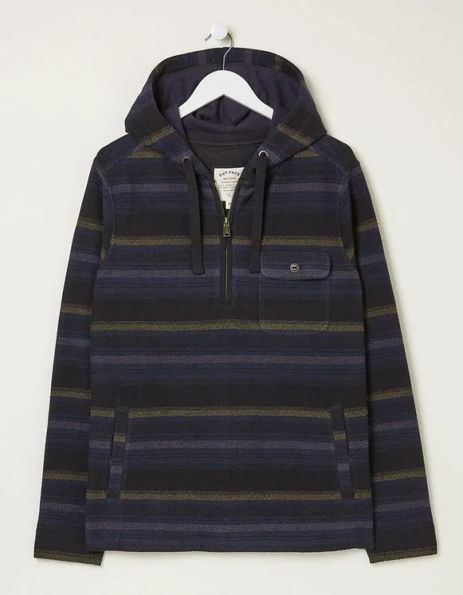 Fatface Sweatshirts and Hoodies Trescowe Stripe Half Zip Hoodie Navy 8211 Men