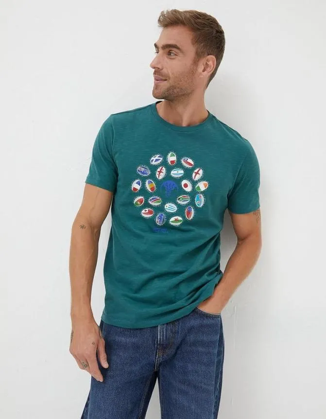 Fatface TShirts Rugby Ball Flags TShirt Jade Green 8211 Men