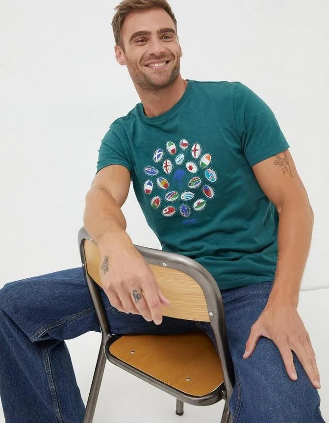 Fatface TShirts Rugby Ball Flags TShirt Jade Green 8211 Men