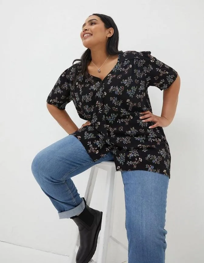 Fatface Tops and TShirts Cassidy Craft Floral Tunic Black 8211 Women