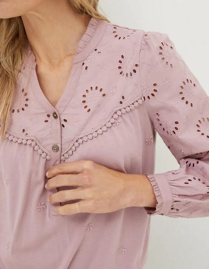 Fatface Tops and TShirts Kerry Broderie Top Dusky Pink 8211 Women