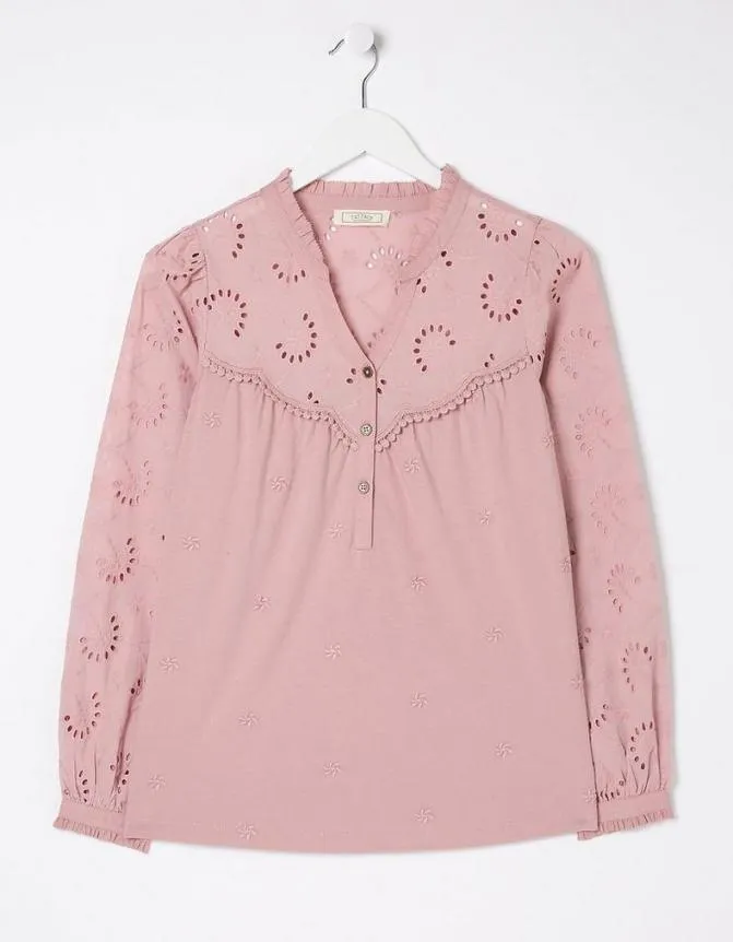 Fatface Tops and TShirts Kerry Broderie Top Dusky Pink 8211 Women