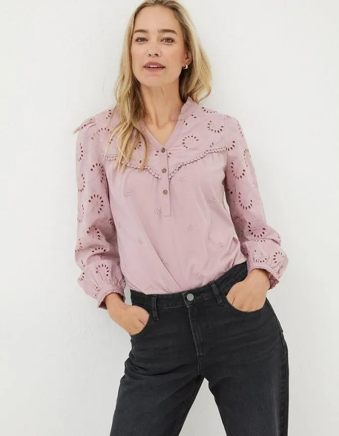 Fatface Tops and TShirts Kerry Broderie Top Dusky Pink 8211 Women