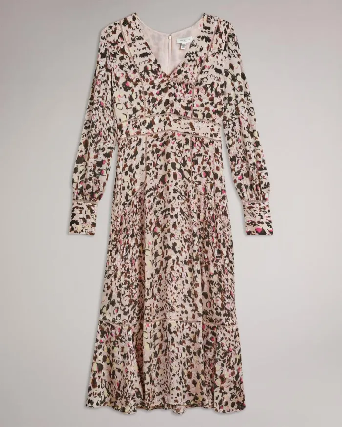 Fit And Flare Midi Dress With Ladder Insert Dusky Pink Women Ted Baker Clothing