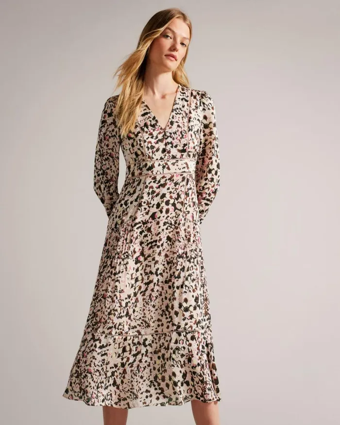 Fit And Flare Midi Dress With Ladder Insert Dusky Pink Women Ted Baker Clothing Fit And Flare Midi Dress With Ladder Insert Dusky Pink Women Ted Baker Clothing
