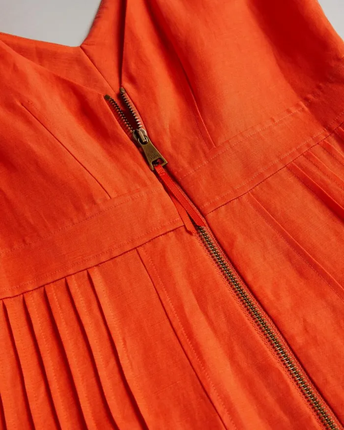 Fit And Flare Puff Sleeve Midi Dress Bright Orange Women Ted Baker Clothing