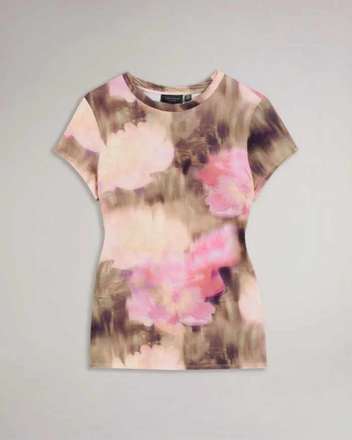 Fitted Floral TShirt With Twisted Neck Coral Women Ted Baker Clothing