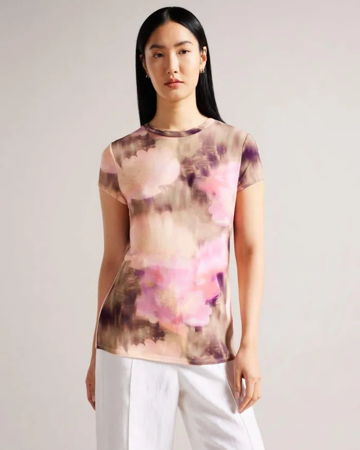 Fitted Floral TShirt With Twisted Neck Coral Women Ted Baker Clothing Fitted Floral TShirt With Twisted Neck Coral Women Ted Baker Clothing