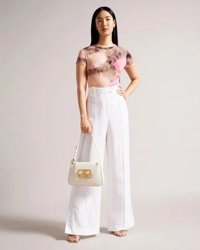 Fitted Floral TShirt With Twisted Neck Coral Women Ted Baker Clothing Fitted Floral TShirt With Twisted Neck Coral Women Ted Baker Clothing