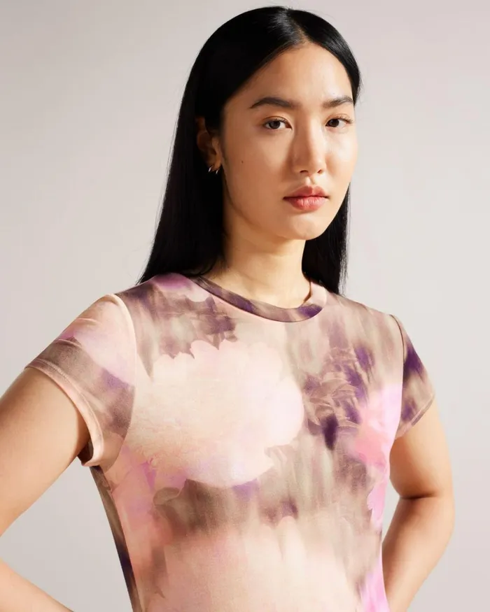 Fitted Floral TShirt With Twisted Neck Coral Women Ted Baker Clothing Fitted Floral TShirt With Twisted Neck Coral Women Ted Baker Clothing