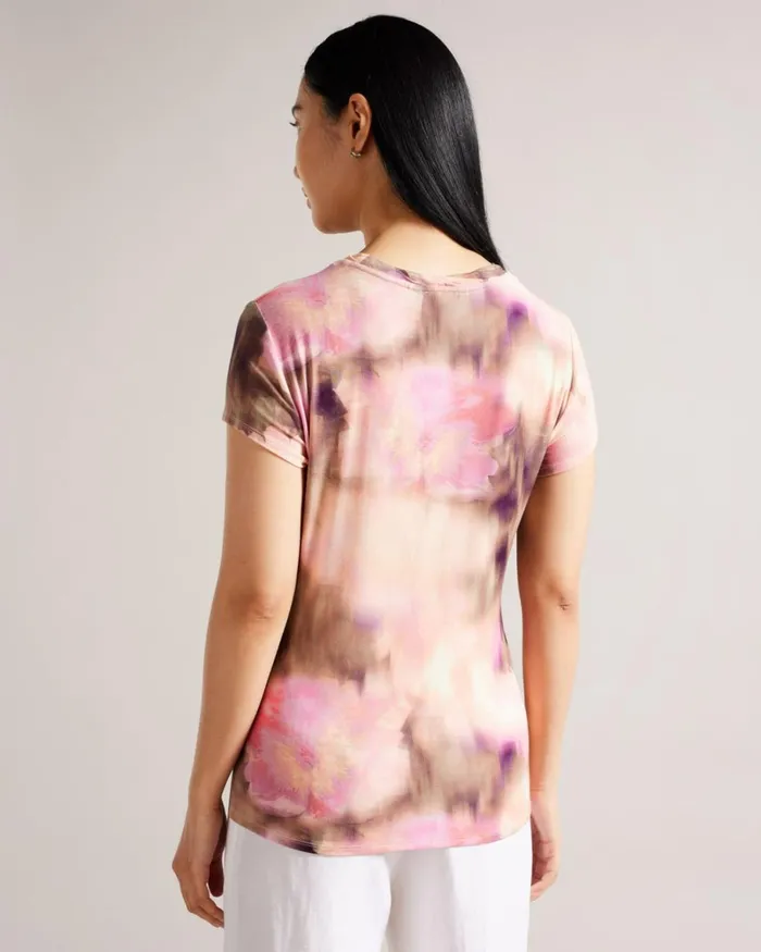 Fitted Floral TShirt With Twisted Neck Coral Women Ted Baker Clothing Fitted Floral TShirt With Twisted Neck Coral Women Ted Baker Clothing
