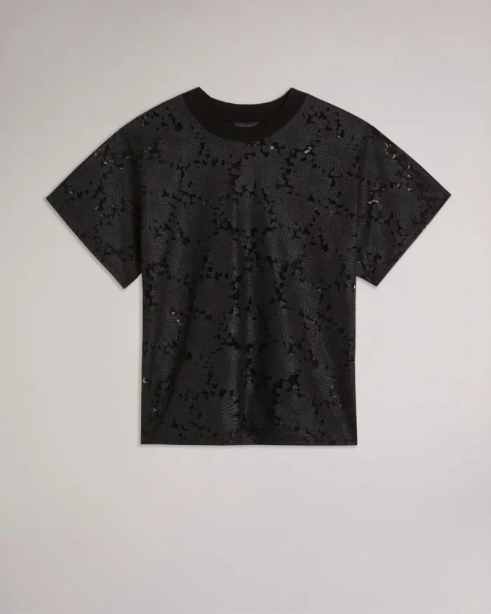 Floral Lace Relaxed TShirt Black Women Ted Baker Clothing