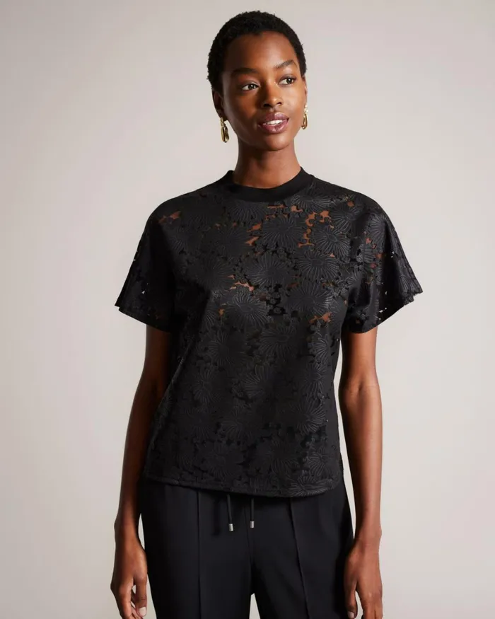 Floral Lace Relaxed TShirt Black Women Ted Baker Clothing