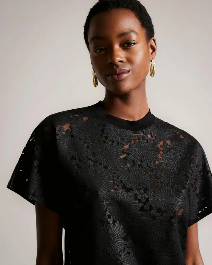 Floral Lace Relaxed TShirt Black Women Ted Baker Clothing