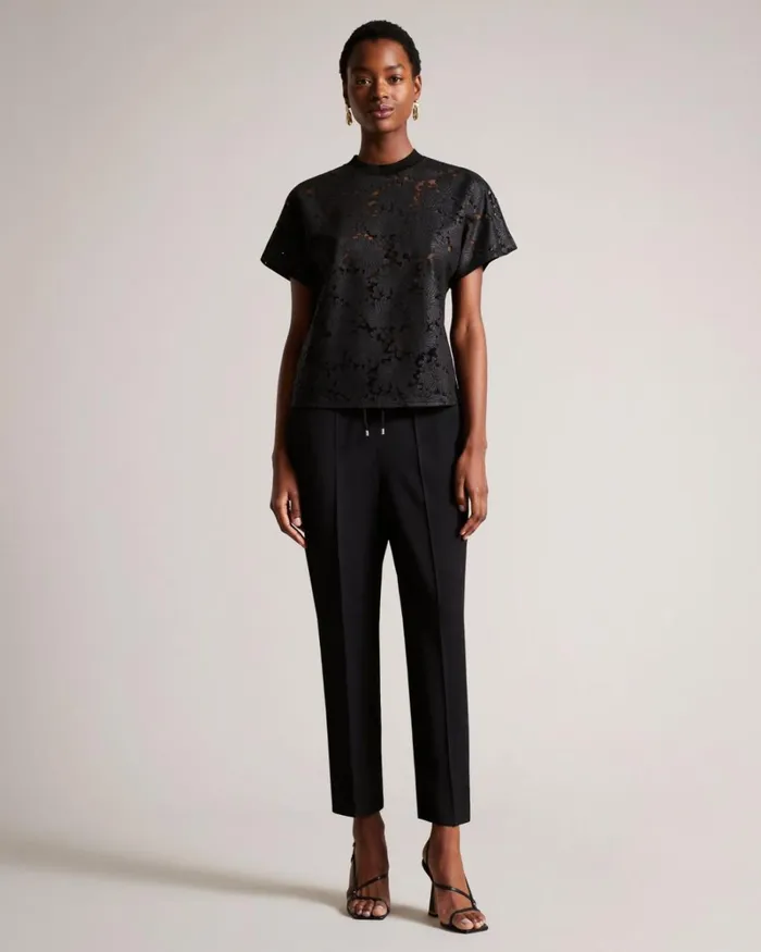 Floral Lace Relaxed TShirt Black Women Ted Baker Clothing